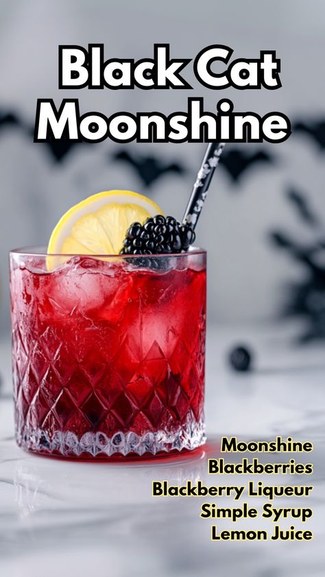 Black Cat Moonshine Blackberry Moonshine Cocktails, Blackberry Cocktails, Flavored Moonshine Recipes, Moonshine Drink Recipes, Lemon Margarita, Blackberry Cocktail, Lemon Martini, Cocktail Cards, Moonshine Cocktails