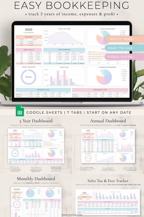 Effortlessly manage finances with the Small Business Bookkeeping Spreadsheet & Expense Tracker by HayeAmeri. Input transactions for automatic calculations, and gain insights through monthly, annual, and five-year dashboards. Enjoy beginner-friendly design, multi-currency support, and customizable tabs. Simplify small business bookkeeping and optimize financial management today! Planning Spreadsheets, Notion Tips, Bookkeeping Spreadsheet, Business Finance Management, Finance Planning, Manage Finances, Budget Spreadsheet Template, Business Bookkeeping, Small Business Bookkeeping