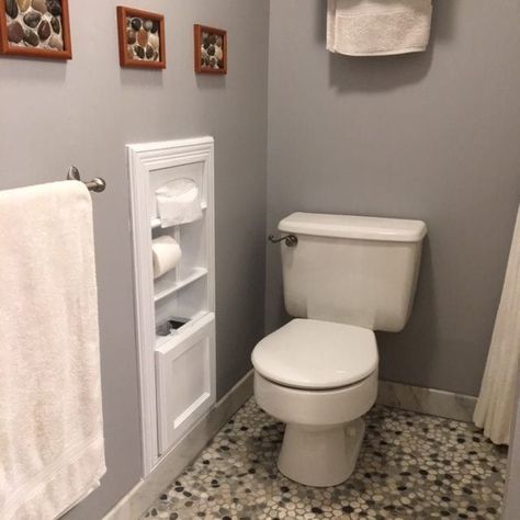 Tiny Bathroom Storage Ideas, Built In Bathroom Storage, Tiny Bathroom Storage, Small Bathroom Storage Cabinet, Recessed Storage, Recessed Toilet Paper Holder, Bathroom Storage Ideas, Over Toilet, Toilet Paper Storage