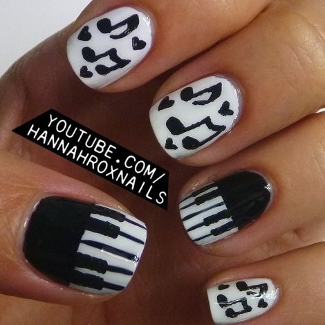 Piano and Music Notes Nails Piano Nails, Music Note Nails, Music Nail Art, Music Nails, Finger Nail Art, Piano Keyboard, Trendy Nail Art, Nail Polish Designs, Manicure Y Pedicure