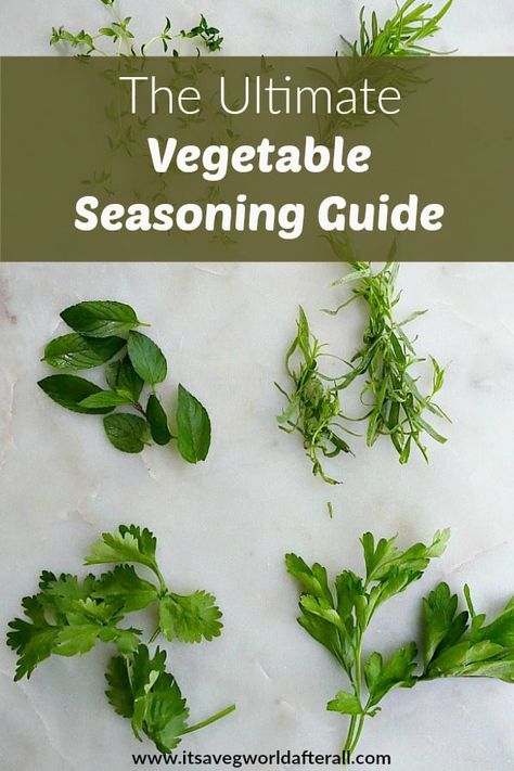 The Ultimate Vegetable Seasoning Guide - learn how to season veggies to improve their taste! This guide will help you figure out what herbs and spices to pair with certain veggies. #cooking #herbs #spices Seasoning Guide, Cayenne Pepper Recipes, Chili Powder Recipe, Tarragon Recipes, Oregano Recipes, Mushroom Sauce Steak, Raw Salad, Winter Fruits, Chives Recipe