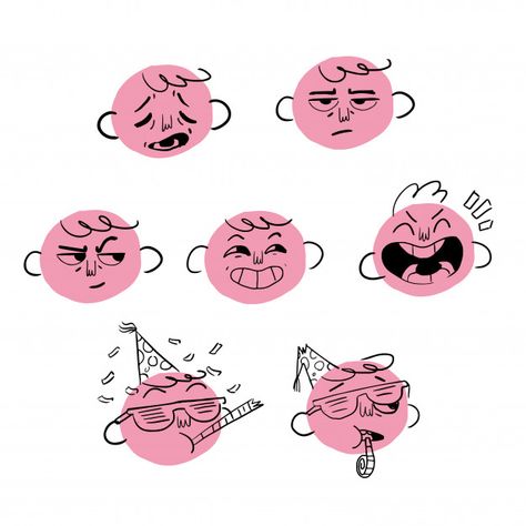 Face Expressions Illustration, Doodle Expressions, Cartoon Faces Expressions, Vector Face, Excited Face, French Cartoons, Surprise Face, Character Faces, Laughing Face