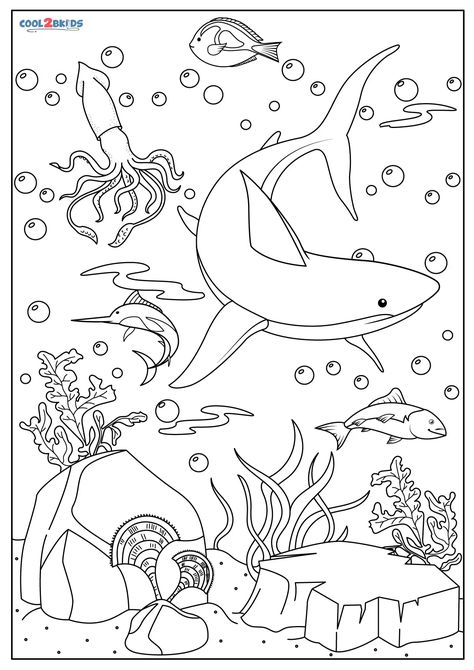 Ocean Colouring Pages, Ocean Coloring Pages Free Printable, Free Ocean Coloring Pages, Ocean Themed Coloring Pages, Coloring Pages Ocean, Fish Coloring Pages For Kids, Coloring Pages For Kids Easy, Fish Colouring In Pages, Under Water Coloring Pages