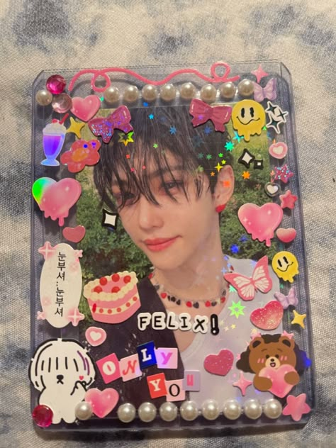 How To Make Photo Cards Kpop, Kpop Decorated Photocard, Toploader Aesthetic, Cute Photocards, Photo Card Decoration, Kpop Toploader Deco Stickers, Photo Card Decoration Kpop, Cute Toploader, Kpop Pc Aesthetic