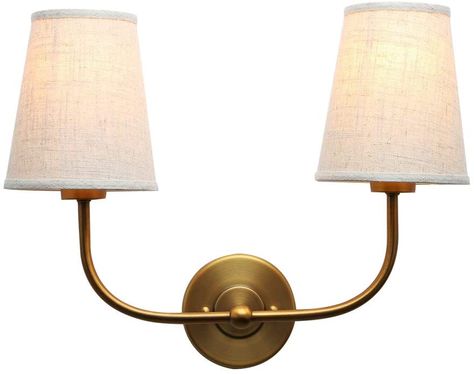 AmazonSmile: Permo Vintage Double Sconce Antique 2-Lights with Flared Funnel Linen Beige Fabric Shade: Home Improvement Nightstand Light, Vintage Edison Bulbs, Bedside Lighting, Wall Fixtures, Beige Fabric, Wall Light Fixtures, Fabric Shades, Funnel, Wall Lamp