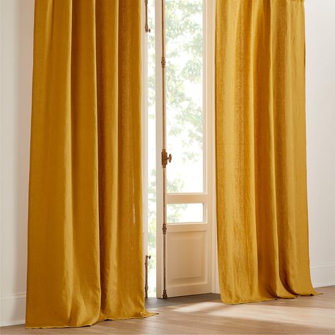 EUROPEAN FLAX-Certified Linen Tobacco Brown Window Curtain Panel 48"x84" + Reviews | CB2 Tweed Curtains, Drapery Hooks, White Linen Curtains, Orange Curtains, Grey Windows, Plaid Curtains, Leaf Curtains, Yellow Curtains, Striped Curtains