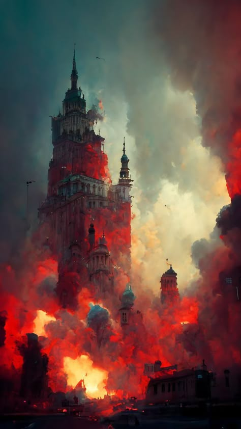 Princess Story, Building On Fire, Dystopian Art, Scifi City, Burning City, Castle Painting, Building Photography, Russian Empire, Heaven Art