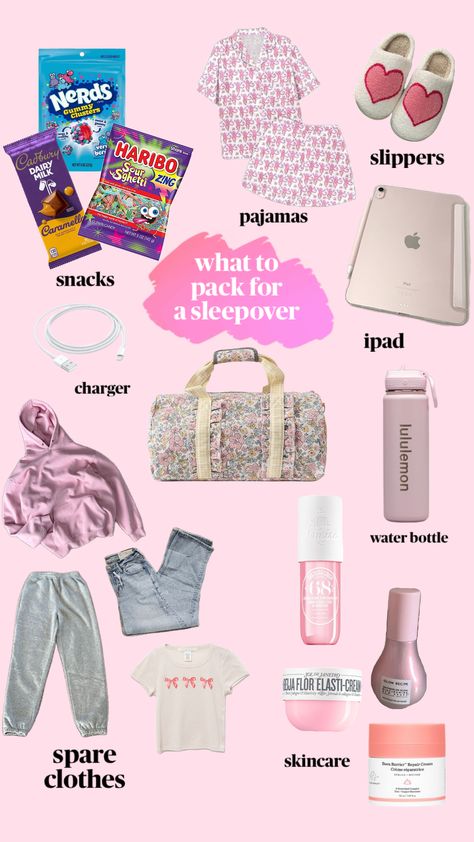 what to pack for a sleepover #whatsinmybag #sleepover Pack For A Sleepover, Sleepover Packing List, Summer Bag Essentials, Fun Sleepover Activities, Sleepover Essentials, Crafts To Do When Your Bored, Daily Routine Planner, Aesthetic Era, Trendy Water Bottles