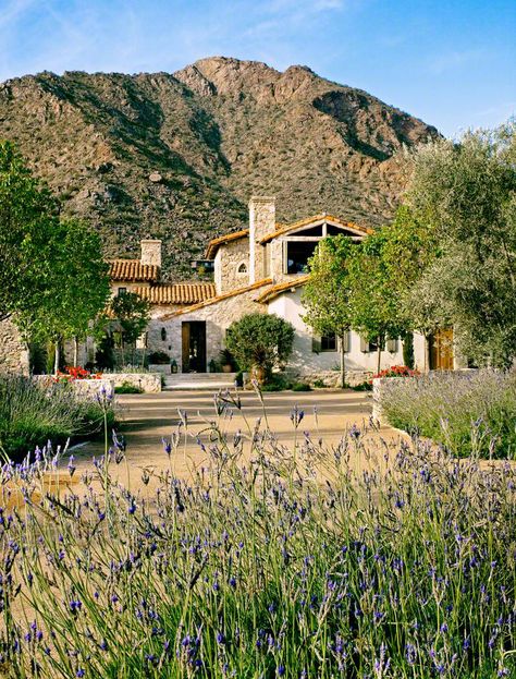 Private residence #1, Paradise Valley, Arizona | OZ Architects Oz Architects, Mediterranean Cottage, Mediterranean Inspired Home, Mediterranean Town, Houses Mountain, Fire Pit Decor, Paradise Valley Arizona, Oasis Springs, Mediterranean Mansion