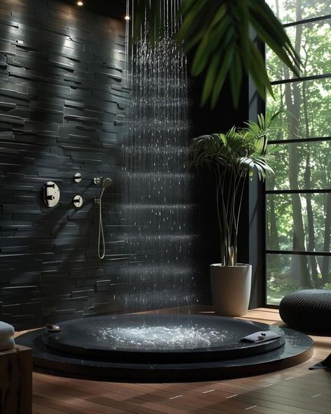 Black Shower Design, Bali Style Home, Chic Home Decor Ideas, Stone Cabin, Creative Home Decor Ideas, Sweet Home Design, Modern Luxury Interior, Lounge Interiors, Bathroom Oasis