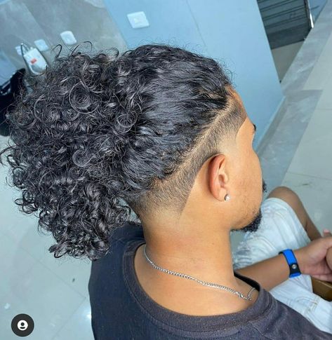 Men Fade Haircut Long, Low Taper Fade Haircut Long Hair Men, Fades For Men With Long Hair, Curly Hair Men Bun, Long Curly Hair Undercut Men, Man Buns Curly Hair, Earth Angel Aesthetic Outfits, Low Undercut Men Long Hair, Low Taper Fade Haircut Long Hair Curly