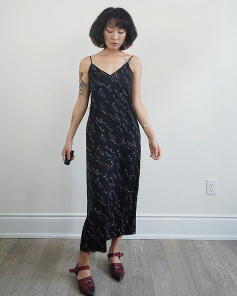 Available for Story Exchange only: Thrifted Spaghetti Straps Black slip dress with Floral illustrations, bias cut, raw hem. 100% polyester, Marked XS. Measurements// Chest/ Wasit:34” Length: 49” (adjustable straps) #ClothesForHearts #thriftedstyle #secondhandclothing #preloved #sustainablefashion #slipdress #torontovintage #vintagestyling #clothingswap Clothing Swap, Black Slip Dress, Floral Illustrations, Second Hand Clothes, Sustainable Fashion, Spaghetti Strap, Adjustable Straps, Slip Dress, Spaghetti