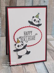 Stampin Up Panda Cards, Party Pandas Stampin Up Cards, Stampin Up Party Pandas, Stampin Up Kids Birthday Cards, Panda Birthday Cards, Birthday Gorgeous, Panda Card, Happy Birthday Cards Printable, Panda Party