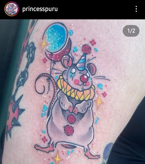 Clown Animals Drawing, Rat Clown Tattoo, Clown Animal Tattoo, Clown Rat Tattoo, Cute Clown Tattoo, Easter Tattoo, Carnival Tattoo, Circus Tattoos, Goose Tattoo