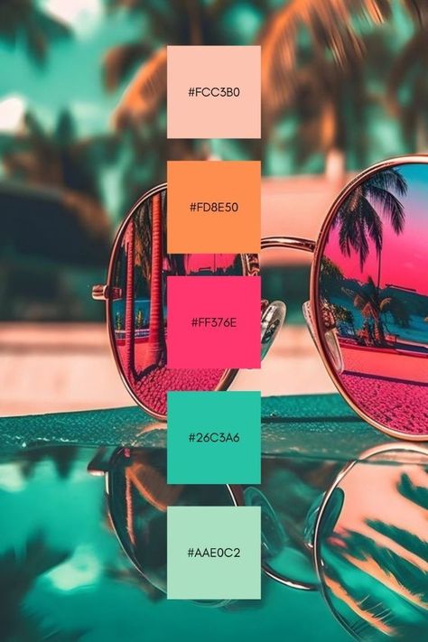 Color Scheme For Branding, Colour Pallete 2024, Color Schemes For Branding, Vibrant Tropical Color Palette, Nail Room Decor Ideas Pink, Vintage Color Combinations, Summer Pallet Color, Color Pallets Yellow, Green Nail Room