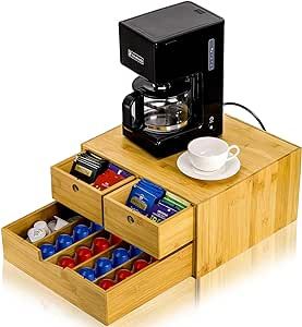 SOUJOY Bamboo K Cup Holder, 2-Tier Coffee Pod Storage Organizer Drawer for Counter, 9 Dividers Tea Bag Storage Box for for Kitchen Office Break Rooms Coffee Bar K Cup Storage, Coffee Pods Drawer, Pod Storage, Office Break Room, Tea Bag Storage, K Cup Holders, Coffee Pod Storage, Tea Bag Organizer, Coffee Pod Holder