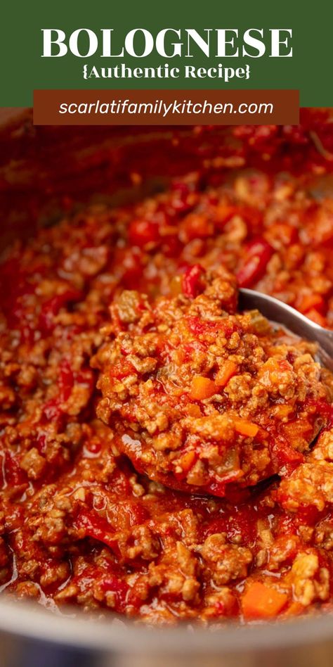 This homemade Bolognese sauce recipe is cooked low and slow for a savory, hearty meat sauce. Serve over your favorite pasta or polenta for the most delicious Sunday dinner! Sunday Sauce Italian Easy, Spicy Bolognese Sauce, Bolganese Sauce Recipe, Meat Sauce Recipe Italian, Sunday Sauce Recipe, Pasta Meat Sauce, Bolognese Recipes, Bolognese Sauce Authentic, Tomatoe Sauce