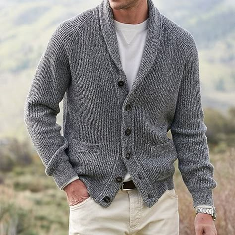 Casual Cardigan Sweater, Mens Cardigan Sweater, Solid Color Sweater, Shawl Collar Cardigan, Cardigan Casual, Collar Cardigan, Mens Cardigan, Knitted Coat, Fall Jackets