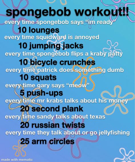 Tv Show Workout Challenge, Liv And Maddie Workout, Tv Workout, Spongebob Workout, Tv Workout Challenge, Spongebob Tv, Netflix Workout, Tv Show Workouts, Movie Workouts