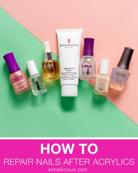 how to repair nails after acrylics Repair Nails After Acrylics, Nail Repair After Acrylics, Nails After Acrylics, Remove Acrylic Nails, Glitter Nails Acrylic, Health Hacks, Nail Repair, Damaged Nails, Nail Care Tips