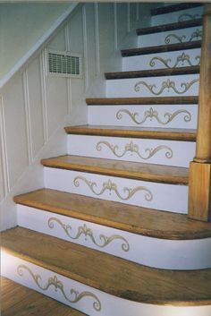 Decorating Stairs | Decorating a Staircase - Home Stories A to Z Stenciled Stairs, Today Aesthetic, 22 Aesthetic, Staircase Makeover, Staircase Decor, Painted Stairs, Stair Decor, Diy Stairs, Foyer Decorating