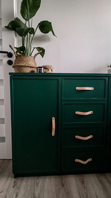 Emerald Green Dresser, Boho Dresser Makeover, Flipped Furniture, Boho Dresser, Ikea Malm Bed, Malm Bed, Green Dresser, Wood Things, Ikea Malm