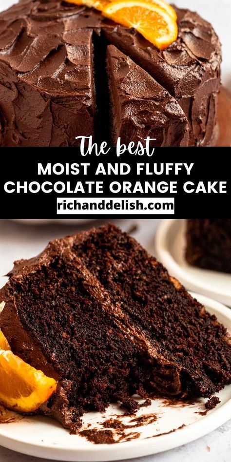 This super moist chocolate orange cake is made with fresh orange juice, orange zest, dutch cocoa powder, and topped with chocolate orange buttercream. Chocolate Orange Box Cake, Chocolate Orange Torte, Moist Chocolate Orange Cake, Choc Orange Cake, Terry Chocolate Orange Cake, Chocolate Orange Buttercream, Orange Cake Chocolate Frosting, Gluten Free Chocolate Orange Cake, Orange Chocolate Frosting