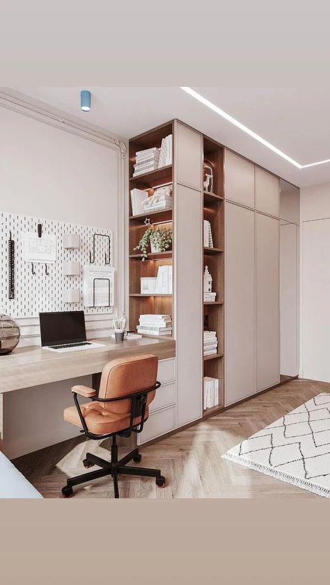 Home Office With Closet Layout, Study With Wardrobe, Bedroom Cupboard With Tv, Modern Wardrobe With Tv, Desk With Cupboard, Wardrobe With Tv Unit, Tv Unit Design Ideas, Home Study Rooms, Modern Home Offices