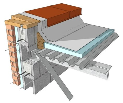 Free: 12 Common Construction Details Modeled in SketchUp - Architizer Journal Roof Flashing, Architectural Materials, Plans Architecture, Civil Construction, Roof Construction, Roof Architecture, Masonry Wall, Construction Details, Architectural Section