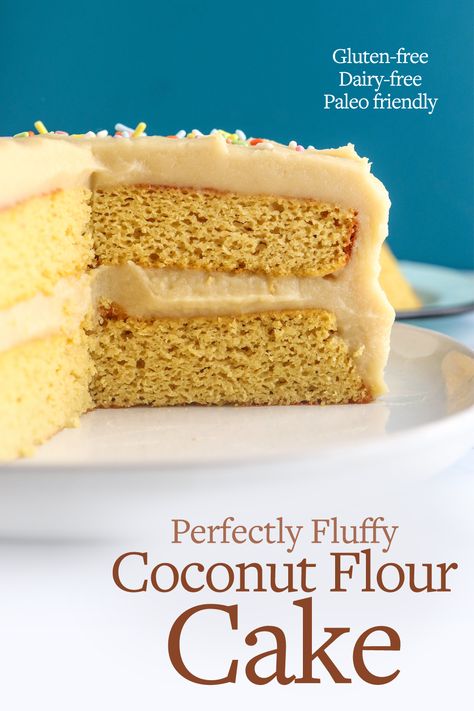 This is the best Coconut Flour Cake recipe you'll ever try! It's naturally-sweetened & gluten-free, so it's perfect if you need a healthier birthday cake. Coconut Flour Desserts, Coconut Flour Cake, Paleo Cake Recipes, Coconut Flour Cake Recipes, Gluten Free Coconut Cake, Gluten Free Banana Cake, Coconut Flour Cakes, Cake Coconut, Almond Flour Cakes