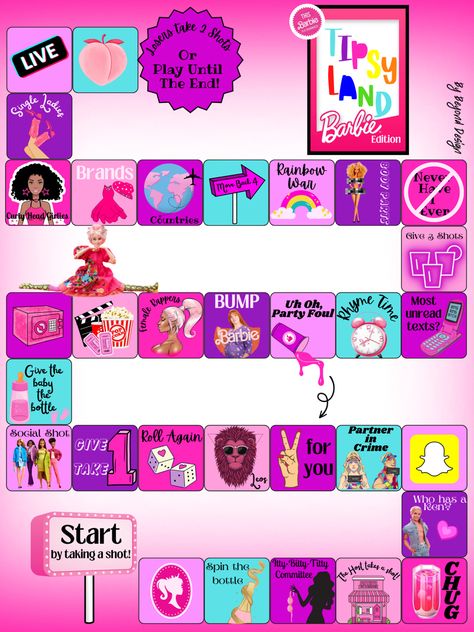 Digital Download Drinking Game, Tipsy Land Barbie Edition. You Can Request Any Theme By Contacting Beyond Design. Barbie Drinking Game, Tipsy Land, Barbie Edition, Barbie Night, Bratz Party, Drinking Board, Movie Drinking Games, Drinking Board Games, Beyond Design