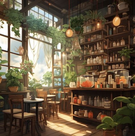 Fantasy Coffee Shop, Studio Ghibli Cafe, Forest Cafe, Science Labs, Cafe Shop Design, Red Brick House, Image Ideas, Cafe Interior Design, Cafe Shop