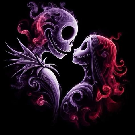 Skull Love Couple, Jack And Sally Fanart, Sugar Skull Art Drawing, Nightmare Before Christmas Quotes, First Tattoo Ideas, Nightmare Before Christmas Pictures, Nightmare Before Christmas Jack Sally, Jack Y Sally, Nightmare Before Christmas Wallpaper