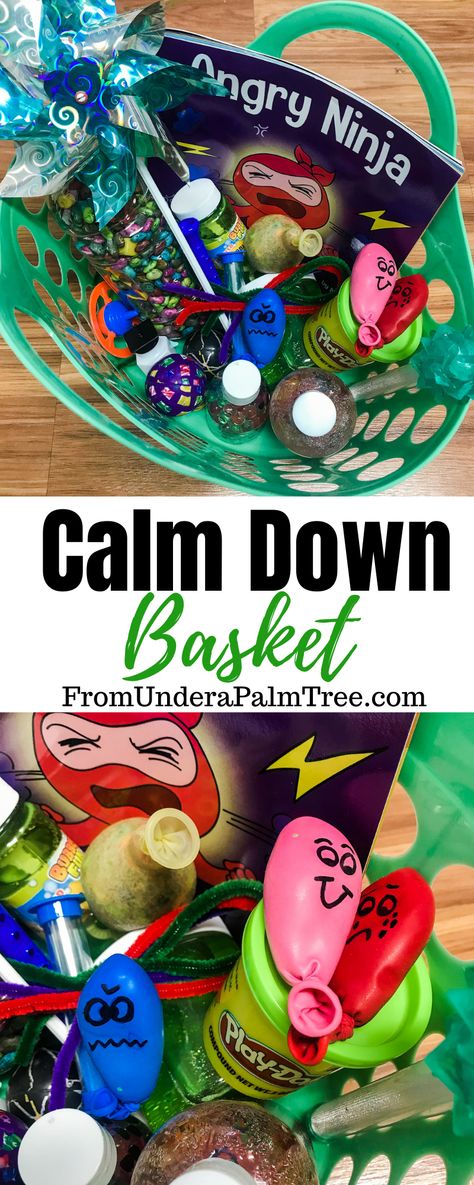 Calm Down Basket < From Under a Palm Tree Calm Down Basket Ideas, Calm Down Basket, Calming Basket, Calm Box, Calm Down Kit, Good Listening Skills, Home Childcare, Calm Corner, Calming Corner