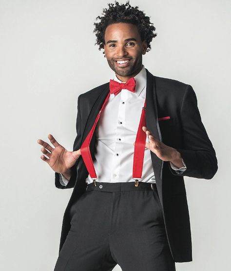 Black formalwear with red suspenders and bow tie. View more from this trend-setting Knoxville wedding inspiration featuring groom and groomsmen formalwear by @prestigetuxedo! Pic by John Black Photography. | The Pink Bride® www.thepinkbride.com Prom Tuxedo Ideas, Black Suit Red Tie, Surprise Dance Outfits, Suspenders Men Fashion, Red Suspenders, Prom Tuxedo, Wedding Muslim, Knoxville Wedding, Pink Bride