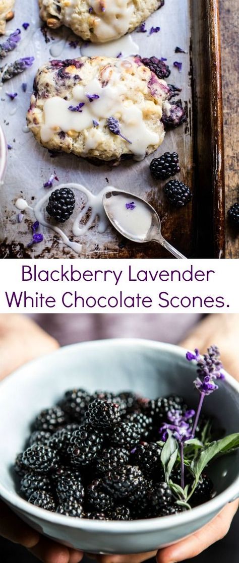 Blackberry Lavender White Chocolate Scones | halfbakedharvest.com @hbharvest Lammas Desserts, Litha Food Recipes, Scone Flavor Ideas, Picnic Dinner Ideas, Scone Flavors, Chocolate Scone, White Chocolate Scones, Blackberry Lavender, Fruit Pizza Sugar Cookie Recipe