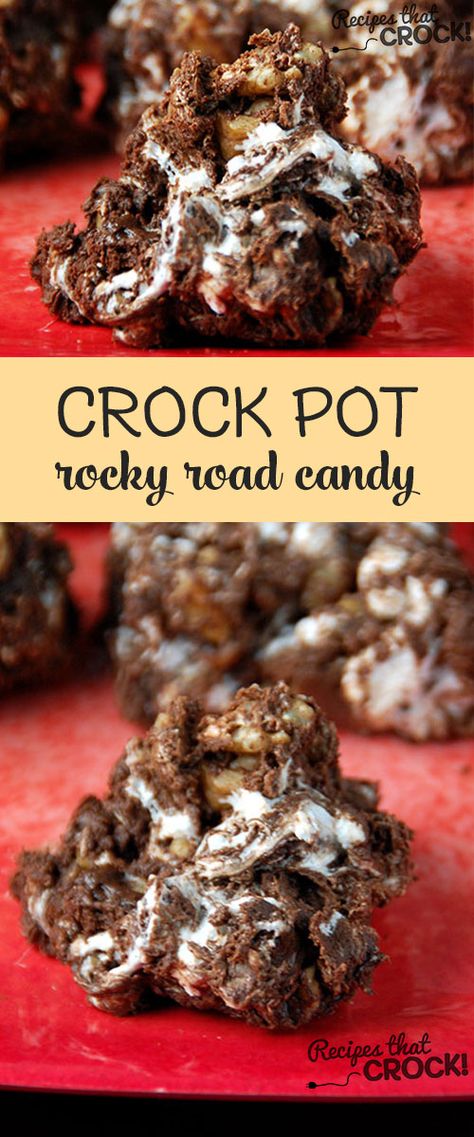 A simple, kid-friendly recipe the whole family will love! Rocky Road Candy Recipe, Rocky Road Candy, Crockpot Candy Recipes, Slow Cooker Christmas, Crockpot Candy, Crock Pot Desserts, Slow Cooker Desserts, Christmas Candy Recipes, Crock Pot Slow Cooker