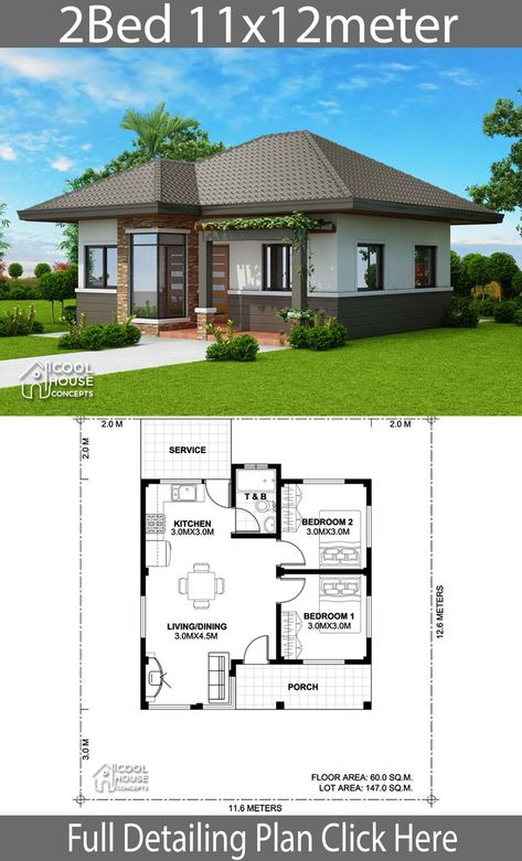 Splendid Three Bedroom Bungalow House Plan 0D3 Philippines House Design, Bungalow Floor Plans, Little House Plans, Affordable House Plans, Two Bedroom House, 2 Bedroom House Plans, Free House Plans, Modern Bungalow House, Garage House Plans