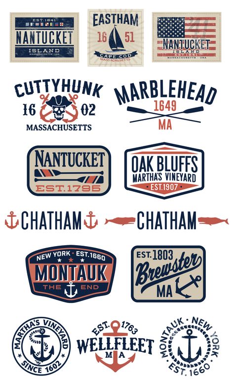 Nautical Graphics for Headwear and Apparel Nautical Graphics, Nautical Graphic Design, Vintage Nautical Branding, Vintage Logos, Sail Colored Nautical T-shirt With Graphic Print, Nautical Logo, Nautical T-shirt With Graphic Print For Sailing, Retro Logo Design, College Logo