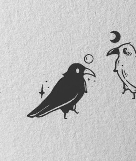 Crow Silouhette Tattoo, 2 Crow Tattoo, Small Black Bird Tattoo Crows, Crow Tattoo Small Simple, Simple Bird Skull Tattoo, Raven Line Art Tattoo, Simple Raven Tattoo Outline, Cartoon Crow Tattoo, Crow Flash Tattoo