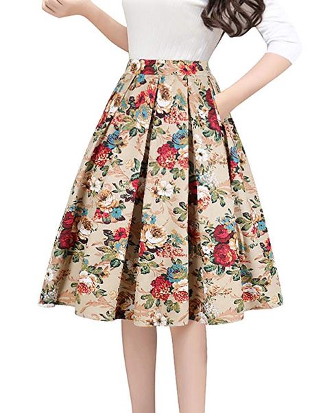 Aline Skirt Outfit, Vintage Skirt Pattern, Skirt Pattern Free, Flared Midi Skirt, Prom Skirt, Midi Skirt With Pockets, Retro Skirt, Midi Flare Skirt, Printed Pleated Skirt