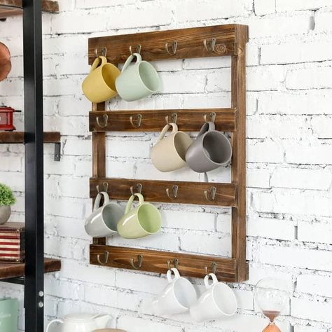 50 Small Kitchen Ideas: How to Make Your Tiny Space Work Harder - Living in a shoebox Hanging Coffee Mugs, Wall Hutch, Kitchen Workstation, Mug Storage, Slide Out Shelves, Coffee Mug Holder, Cupboard Shelves, Mug Display, Small Kitchen Ideas