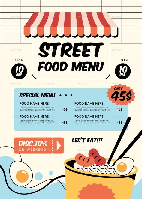 Street Food Menu Graphic Design Cv, Food Street, Street Foods, Food Names, Menu Items, Menu Template, Menu Design, Food Menu, Print Templates