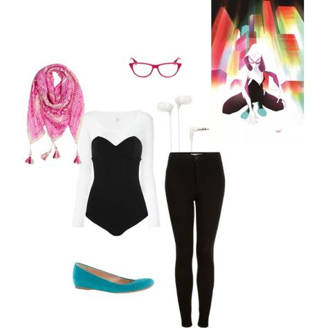 Spider Gwen inspired outfit Gwen Stacy Inspired Outfits Spiderman, Spider Gwen Disneybound, Diy Ghost Spider Costume, Gwen Stacy Outfit Ideas, Ghost Spider Outfit, Gwen Stacy Outfits Spiderverse, Spider Gwen Inspired Outfit, Spiderverse Clothes, Spider Man Disneybound