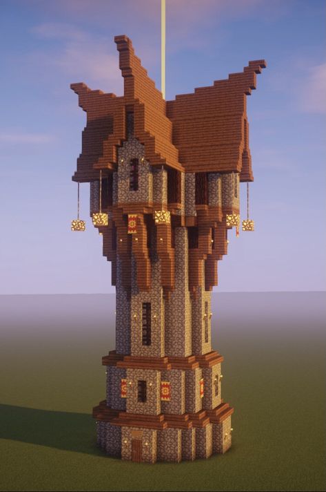 Study Tower Minecraft, Watch Tower Minecraft Ideas, Mc Wizard Tower, Minecraft Witch Tower Ideas, Minecraft Elytra Tower, Magical Tower Minecraft, Minecraft Evil Tower, Witches Tower Minecraft, Wizard Tower Minecraft Easy