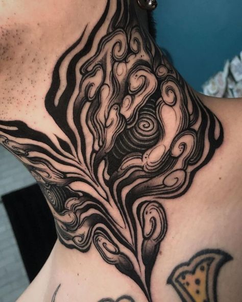 Cool Neck Tattoos Men, Back Tattoo Men, Man Tattoo Ideas, Tattoo Artistic, Black Work Tattoo, Trippy Tattoo, See Tattoo, Throat Tattoo, Blackwork Designs