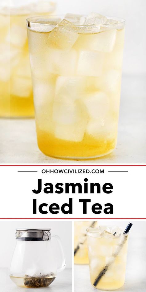 Jasmine iced tea, full of floral aroma, is so easy to make with just 4 ingredients. See how to brew a cup in minutes using this step-by-step recipe. #jasmineicedtea #herbaltea #jasminetea #icedtea #tearecipes Jasmine Tea Recipe, Summer Tea Recipes, Iced Green Tea Recipe, Flavored Iced Tea Recipes, Healthy Teas Recipes, Iced Tea Recipes Homemade, Raspberry Iced Tea, Homemade Iced Tea, Iced Tea Drinks