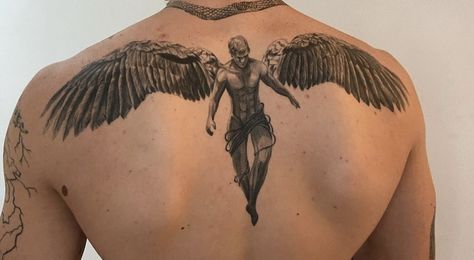 Angel Back Tattoo, Full Chest Tattoos, Crow Tattoo Design, Small Chest Tattoos, Beginner Tattoos, Torso Tattoos, Tattoos With Kids Names, Clever Tattoos, Tattoo Inspiration Men