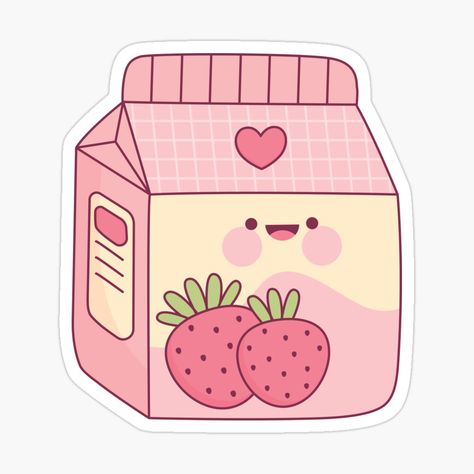 Milk Sticker, Kawaii Strawberry, Pencil Drawings For Beginners, Box Sticker, Pencil Sketch Images, Strawberry Juice, Juice Box, Milk Box, Cute Food Drawings