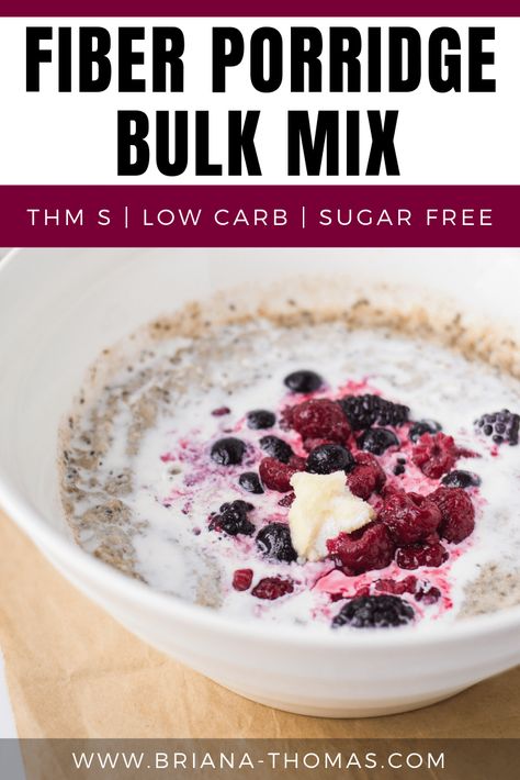 This Fiber Porridge Bulk Mix is just what it sounds like: a big batch of dry ingredients that you can mix up and keep on hand for whenever you want a breakfast porridge that contains enough fiber to get things moving in the morning! Each serving contains lots of protein and fiber! Perfect for a THM S and low carb breakfast, and allergy friendly. #brianathomas #trimhealthymama #thm #healthybreakfast #fiber #porridge #breakfastcereal #lowcarb #sugarfree #glutenfree #eggfree #dairyfree #nutfree Week Goals, Thm Breakfast, Breakfast Porridge, Trim Healthy Mama Recipes, Fall Foods, Thm Recipes, Sugar Free Syrup, Bulk Food, Trim Healthy Mama